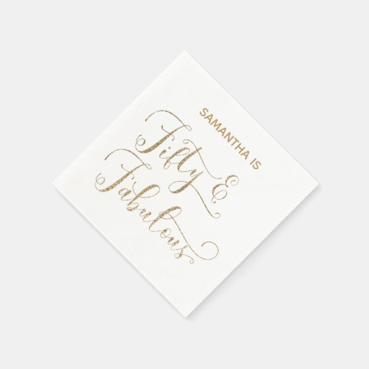 Vijftig & Fabulous Gouden Glitter Kalligrafie Wit Servet (Hoek)