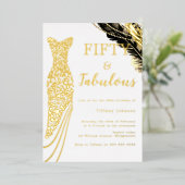 Vijftig & Fabulous Gouden Jurk 50e Verjaardagsfees Folie Uitnodiging (Staand Voorkant)