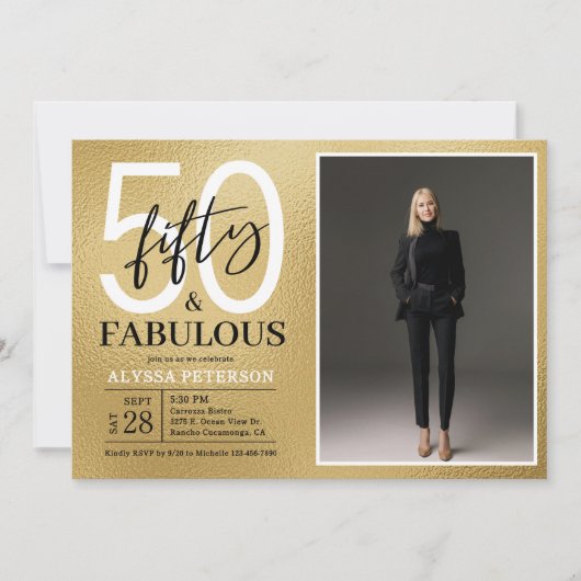 Vijftig & Fabulous Gouden Script 50ste Verjaardag Kaart (Voorkant)