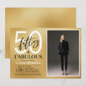 Vijftig & Fabulous Gouden Script 50ste Verjaardag Kaart (Voorkant / Achterkant)