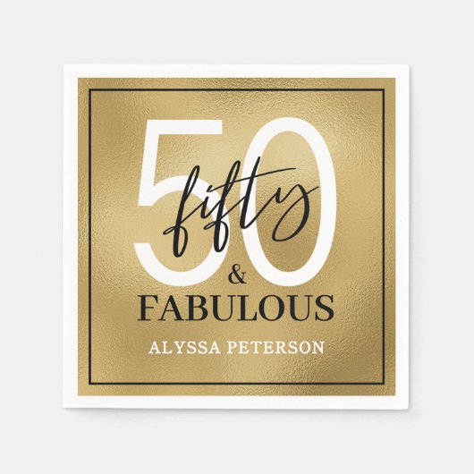Vijftig & Fabulous Gouden Script 50ste Verjaardag Servet (Voorkant)