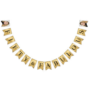 Vijftig & Fabulous Gouden Script 50ste Verjaardag Vlaggetjes