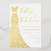 Vijftig & Fabulous Jurk 50e verjaardag Echt Goud Folie Uitnodiging (Voorkant)
