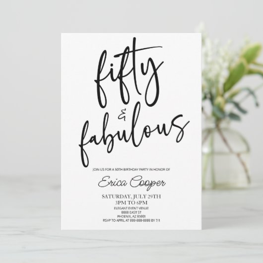 Vijftig & Fabulous Minimaal 50ste Verjaardagsfeest Kaart (Staand voorkant)