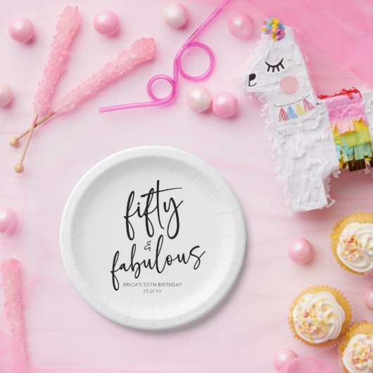 Vijftig & Fabulous Minimaal 50ste Verjaardagsfeest Papieren Bordje (Feest)