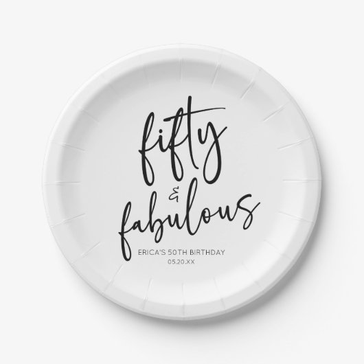 Vijftig & Fabulous Minimaal 50ste Verjaardagsfeest Papieren Bordje (Voorkant)