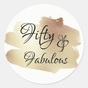 Vijftig & Fabulous Over Faux Gouden Folie Brushstr Ronde Sticker