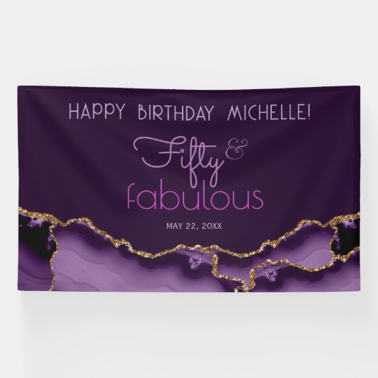 Vijftig & Fabulous Paarse Goud 50e Verjaardag Spandoek (Horizontaal)