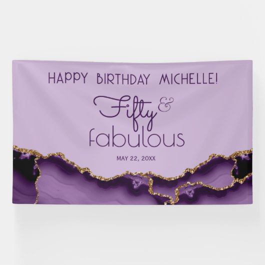 Vijftig & Fabulous Paarse Gouden 50e Verjaardagsba Spandoek (Horizontaal)