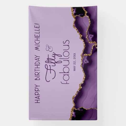 Vijftig & Fabulous Paarse Gouden 50e Verjaardagsba Spandoek (Verticaal)