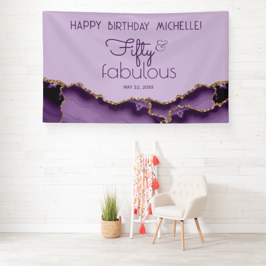 Vijftig & Fabulous Paarse Gouden 50e Verjaardagsba Spandoek (Insitu)