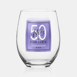Vijftig & Fabulous Paarse Script 50ste Verjaardag Wijnglas Zonder Voet