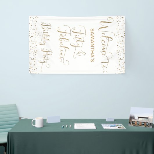 Vijftig & Fabulous Party Welkom Goud en Wit Spandoek (Beurs)
