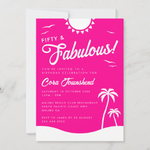 Vijftig & Fabulous Pink Beach 50e verjaardagsfeest Kaart