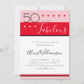 Vijftig Fabulous Pink Red Modern Birthday Invitati Kaart (Voorkant)