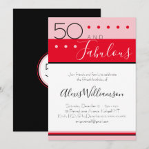 Vijftig Fabulous Pink Red Modern Birthday Invitati