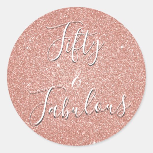 Vijftig & Fabulous Roos Goud Blush Roze Glitter Ronde Sticker (Voorkant)