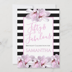 Vijftig & Fabulous Roze Bloemige Zwarte Streep Ver Kaart