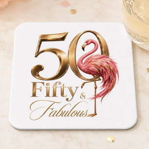 Vijftig & Fabulous Roze Flamingo 50ste Verjaardags Kartonnen Onderzetters