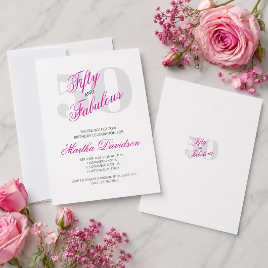 Vijftig & Fabulous Roze Glam Feest Kaart