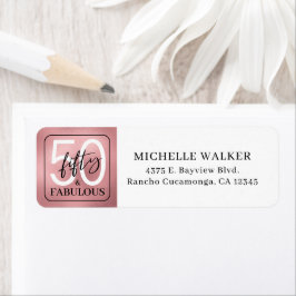Vijftig & Fabulous Roze Goud Schrift 50ste Verjaar Etiket
