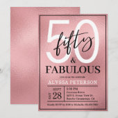 Vijftig & Fabulous Roze Goud Schrift 50ste Verjaar Kaart (Voorkant / Achterkant)