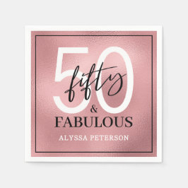 Vijftig & Fabulous Roze Goud Schrift 50ste Verjaar Servet
