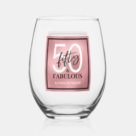 Vijftig & Fabulous Roze Goud Schrift 50ste Verjaar Wijnglas Zonder Voet