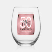 Vijftig & Fabulous Roze Goud Schrift 50ste Verjaar Wijnglas Zonder Voet (Achterkant)