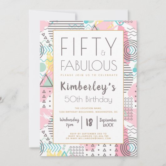 Vijftig & Fabulous Roze Retro 50ste Verjaardagsfee Kaart (Voorkant)