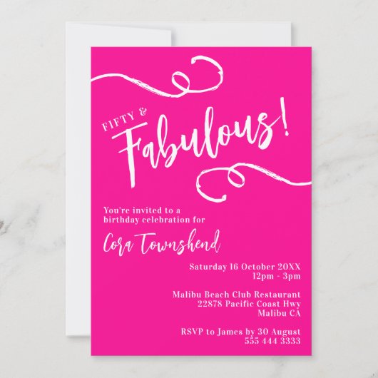 Vijftig & Fabulous Roze Script 50ste verjaardagsfe Kaart (Voorkant)