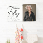Vijftig & Fabulous Script Foto 50ste Verjaardagsfe Spandoek (Insitu)