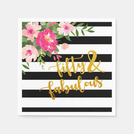 Vijftig & Fabulous Servet - Zwart/Wit Strepen (Voorkant)