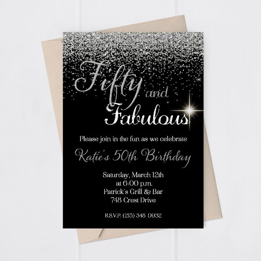 Vijftig Fabulous Silver Glitter Birthday Invitatio Kaart