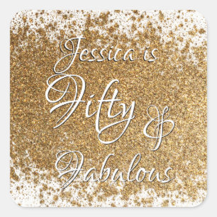 Vijftig & Fabulous Splattered Faux Gouden Folie w Vierkante Sticker