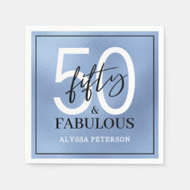 Vijftig & Fabulous Stofblauw Schreef 50ste Verjaar Servet