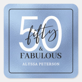 Vijftig & Fabulous Stofblauw Schreef 50ste Verjaar Vierkante Sticker