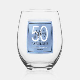 Vijftig & Fabulous Stofblauw Schreef 50ste Verjaar Wijnglas Zonder Voet