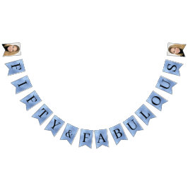 Vijftig & Fabulous Stofblauw Schrift 50ste Verjaar Vlaggetjes
