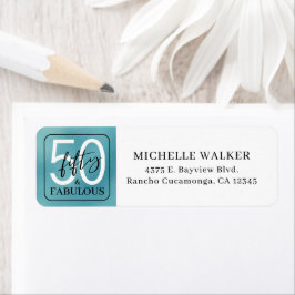 Vijftig & Fabulous Teal Script 50ste verjaardag Etiket
