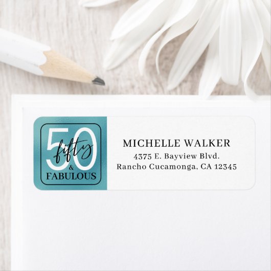 Vijftig & Fabulous Teal Script 50ste verjaardag Etiket (Insitu)