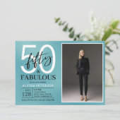 Vijftig & Fabulous Teal Script 50ste verjaardag Fo Kaart (Staand voorkant)