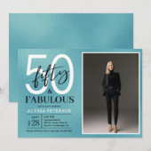 Vijftig & Fabulous Teal Script 50ste verjaardag Fo Kaart (Voorkant / Achterkant)
