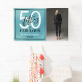 Vijftig & Fabulous Teal Script 50ste verjaardag Fo Spandoek (Insitu)