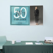 Vijftig & Fabulous Teal Script 50ste verjaardag Fo Spandoek (Beurs)