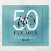 Vijftig & Fabulous Teal Script 50ste verjaardag Sparkling Wijnetiket (Enkel label)