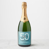 Vijftig & Fabulous Teal Script 50ste verjaardag Sparkling Wijnetiket (Voorkant)