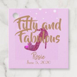 Vijftig & Fabulous Tekst Sparkly Heet Roze Schoen  Bedankjes Labels