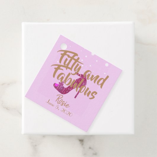 Vijftig & Fabulous Tekst Sparkly Heet Roze Schoen  Bedankjes Labels (In situ)