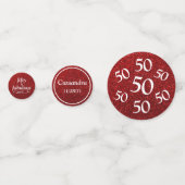Vijftig & Fabulous Wit op Rode Glitter Tafel Confetti (Achterkanten)
